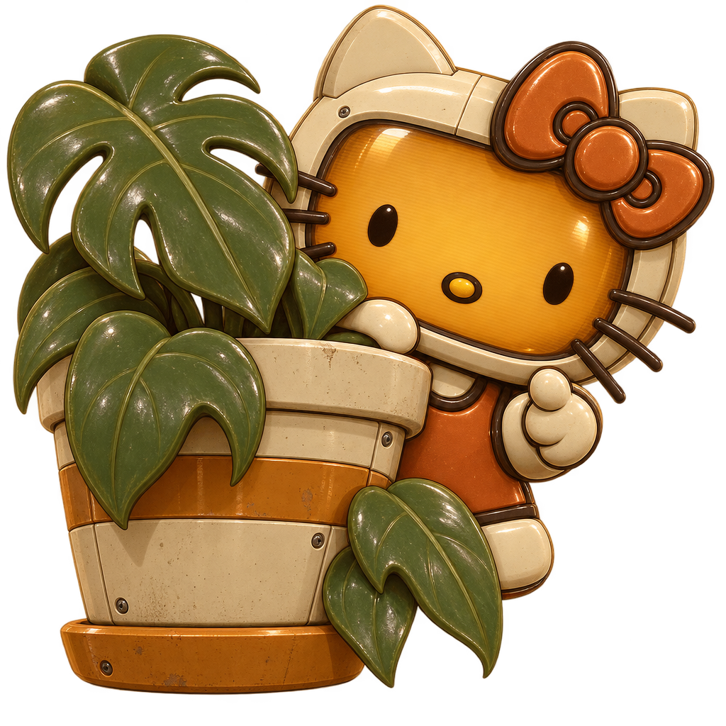 Hello Kity behind a plant sticker